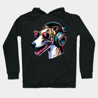 Whippet Smiling DJ in Vivid Japanese Artwork Style Hoodie